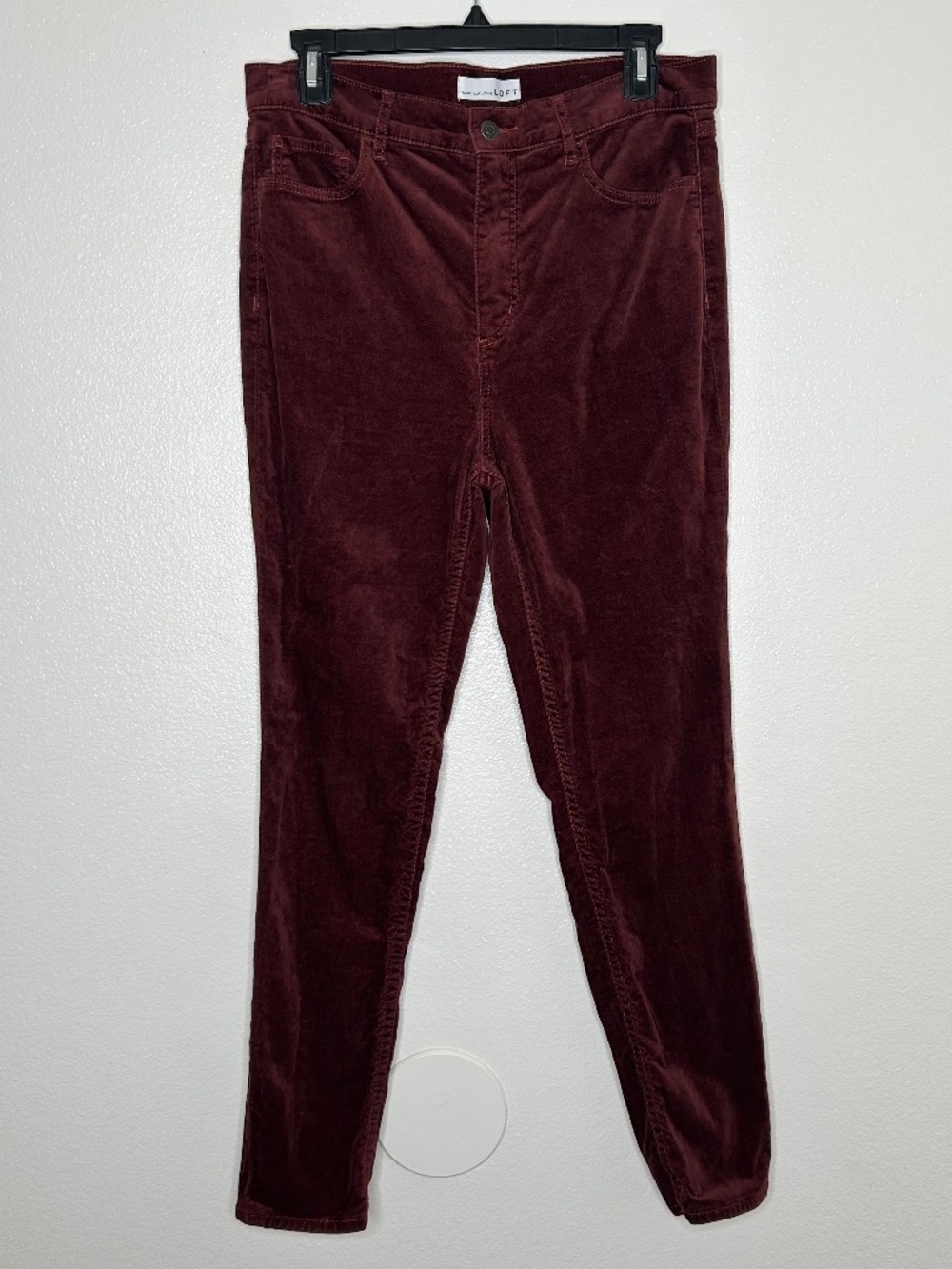 LOFT Womens Burgundy Velvet Skinny Leg High-Rise Pants Size 10/ 30